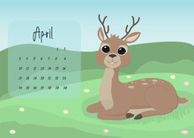Calendar For April 2023 With Cute Baby Deer