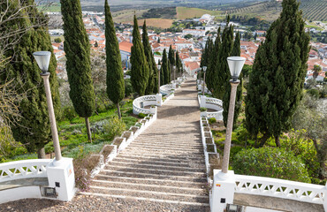 Canvas Print - monumental stairway to the Sanctuary of Our Lady of the Castle (Nossa Senhora do Castelo) in Aljustrel, district of Beja, Alentejo, Portugal