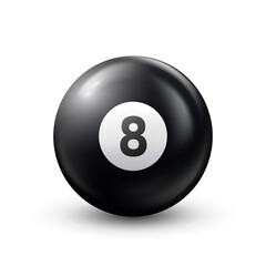 Wall Mural - Billiard, black pool ball with number 8 Snooker or lottery ball on white background Vector illustration