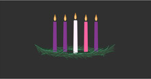 The Four Purple And Pink Candles Of Advent Plus The Candle Of Christ In The Center With A Wreath.
