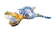 PNG illustration with a transparent background digital painting of a playful tiger rolling on its back.