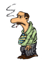 PNG Illustration With A Transparent Background Cartoon Of A Middle-aged Man Smoking A Cigarette