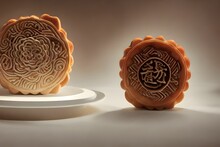 AI-generated Hyper-realistic Mooncakes With Hieroglyphs And Detailed Designs On Them