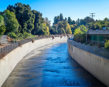 The Los Angeles River As It Meanders Through Studio City In Los Angeles, CA.