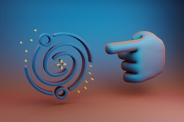 Poster - Beautiful illustrations abstract Hand index finger points to Galaxy and start symbol icon on a multicolor bright background. 3d rendering illustration. Background pattern for design. Space explora