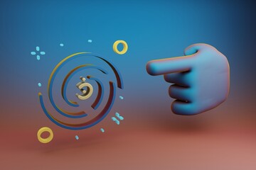 Poster - Beautiful illustrations abstract Hand index finger points to Galaxy  symbol icon on a multicolor bright background. 3d rendering illustration. Background pattern for design. Space exploration.