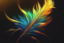 Beautiful Colorful Background Of Firebird Feathers. Abstract Background, Blurred Bokeh, Feather.