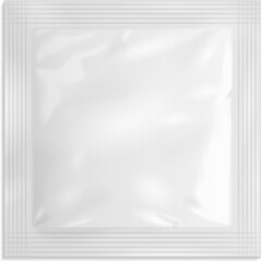 Wall Mural - Mockup White Blank Retort Foil Pouch Packaging Medicine Drugs Or Coffee, Salt, Sugar, Sachet, Sweets Or Condom. Illustration Isolated On White Background. Mock Up Template Ready For Your Design.