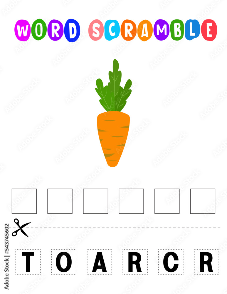 Carrot Word scramble . Educational game for kids. English language ...