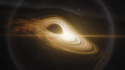 Wall Mural - Cinematic animation of supermassive black hole. Accretion disk of matter on the event horizon of black hole. Space, light and time are distorted by strong gravity on the event horizon