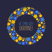 Floral wreath in Ukrainian colors with the inscription 