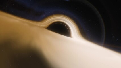 Wall Mural - Cinematic animation of supermassive black hole. Camera moves through a black hole or wormhole into another galaxy in another universe. Space, light and time are distorted by strong gravity on the