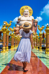 Canvas Print - Woman at Giant happy buddha Samui