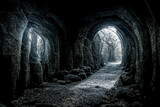 Fototapeta Perspektywa 3d - Dark dungeon catacomb underground tunnel spectacular halloween passage 3D illustration