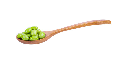 green soybeans in wood spoon isolated on  transparent png