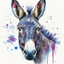 Portrait Of A Donkey In Colourful Watercolour, Wall Art, Generated Image