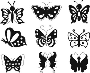 Canvas Print - Collection of Butterfly isolated vector Silhouettes