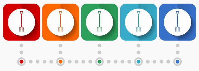 Poster - Fork, gardening tool vector icons, infographic template, set of flat design symbols in 5 color options
