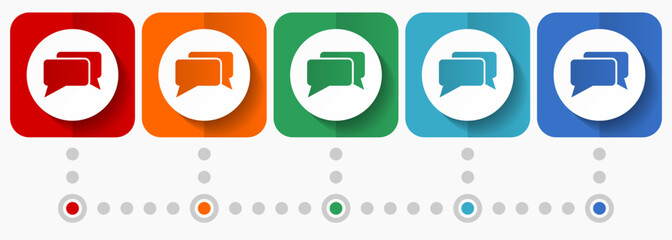 Poster - Message, bubble, dialog vector icons, infographic template, set of flat design symbols in 5 color options