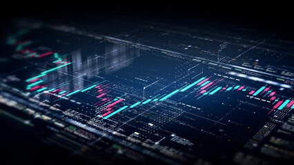 Fototapete - Business stock market, trading, info graphic with animated graphs, charts and data numbers insight analysis to be shown on monitor display screen for business meeting mock up theme