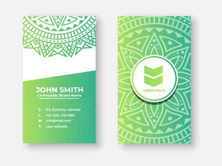 Wall Mural - Colorful gradient mandala business card design. Bright floral ornamental elements, Indian, Asian, Arabic, Islamic, and ottoman motif, Vector illustration