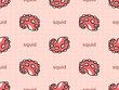 Squid cartoon character seamless pattern on pink background