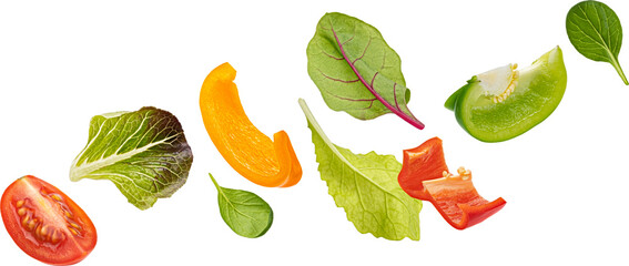 Wall Mural - falling vegetables and salad leaves isolated