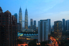 Menara Petronas Towers At Night, Kuala Lumpur, Malaysia