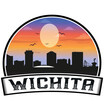 Wichita Kansas USA Skyline Sunset Travel Souvenir Sticker Logo Badge Stamp Emblem Coat of Arms Vector Illustration EPS