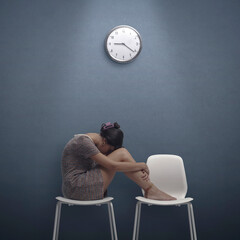 Wall Mural - Tired woman waiting for a job interview