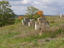 Old Stone Crosses In The Village Of Pidkamin