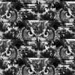 Abstract owl face seamless pattern - monochrome geometric repeat print design