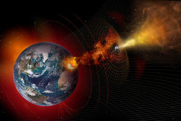 Wall Mural - satellite as a network around the planet earth to protect against alien energy attacks. elements of 