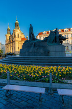 Saint Nicolas Church And Jan Hus Memorial At Old Town Square, Prague, Czech Republic