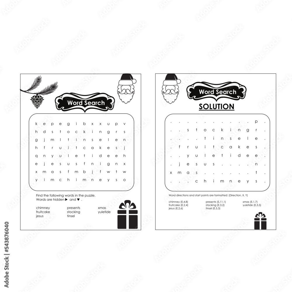 Chrismas activities word search puzzle book page (suitable for kids ...