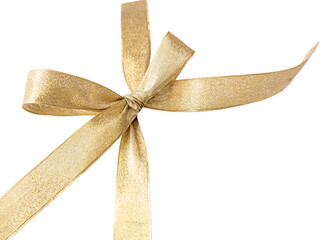 Wall Mural - gold ribbon bow isolated transparent background, png., shiny christmas gift decor