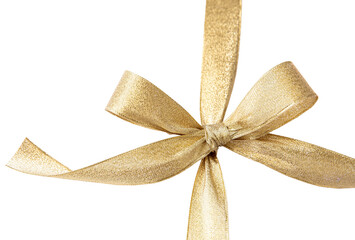 Wall Mural - Gold ribbon bow isolated transparent background, PNG., shiny Christmas gift decor
