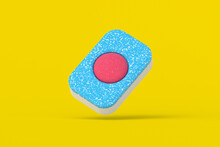 Flying dishwasher detergent tablet on yellow background. 3d render