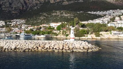 Wall Mural - Aerial view of Kas city in Turkey with scenic sea and mountains landscape