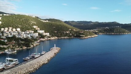 Wall Mural - Aerial view of Kas city in Turkey with scenic sea and mountains landscape