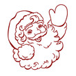santa claus face beard moustache happy xmas christmas new year outline thin line vector icon red on white background