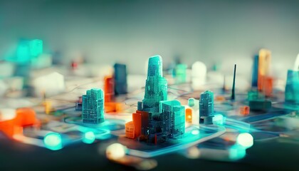 Fototapete - smart city and wireless communication network, abstract image visual, internet of things 3D illustration