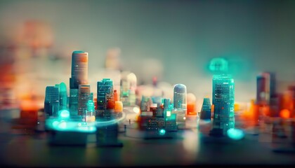 Fototapete - smart city and wireless communication network, abstract image visual, internet of things 3D illustration