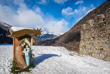 St. Michael Castle In Ossana Stands On A Rocky Outcrop. Ossana Castle In The Village Of Ossana In Winter Season - Sole Valley, Trento Province, Trentino Alto Adige, Northern Italy - December 7, 2021