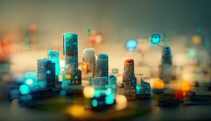Fototapete - Smart city and wireless communication network, abstract image visual, internet of things 3D illustration