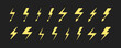 © MicroOne - Thunderbolt yellow icons, energy or power collection. Light flash symbols, energetic electricity arrows collection