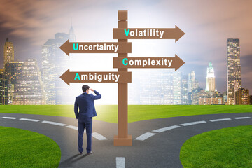 Businessman at the crossroads at VUCA concept