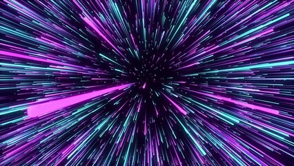 Aufkleber - Abstract blue hyper jump. Digital hyperspace with flow of bright particles. Beams motion in galaxy. Big stars explosion. Space glowing tunnel moving at the speed of light. 3d rendering.