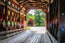 Ferme-Rouge (Mont-Laurier) Twin Covered Bridges. Build In 1903 Over The Lievre River. View From The Interior Of The First Bridge.