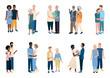© liana2012 - Vector set of couples in love of different ages on a white background. Men and women walk, hug, give flowers and are happy together.